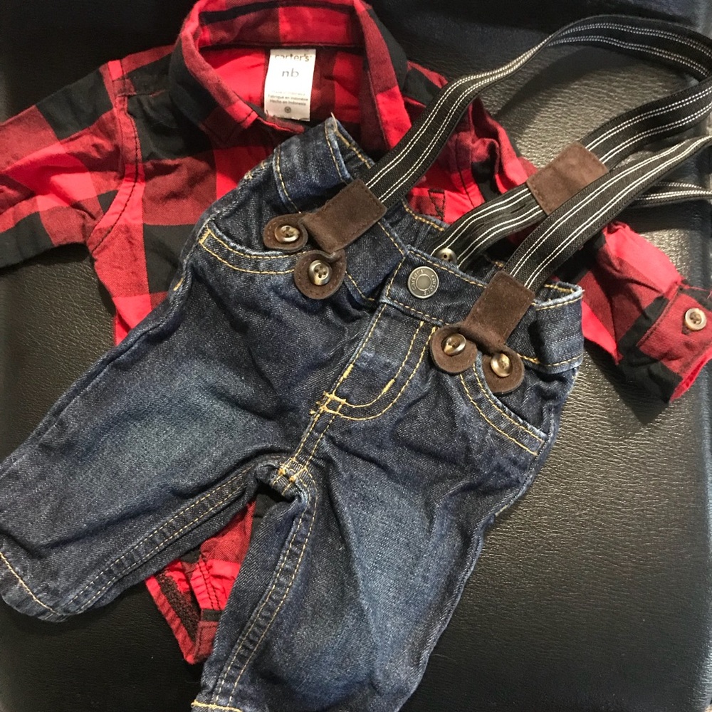 Carter's-Plaid Onesie & Jean Outfit w Suspenders